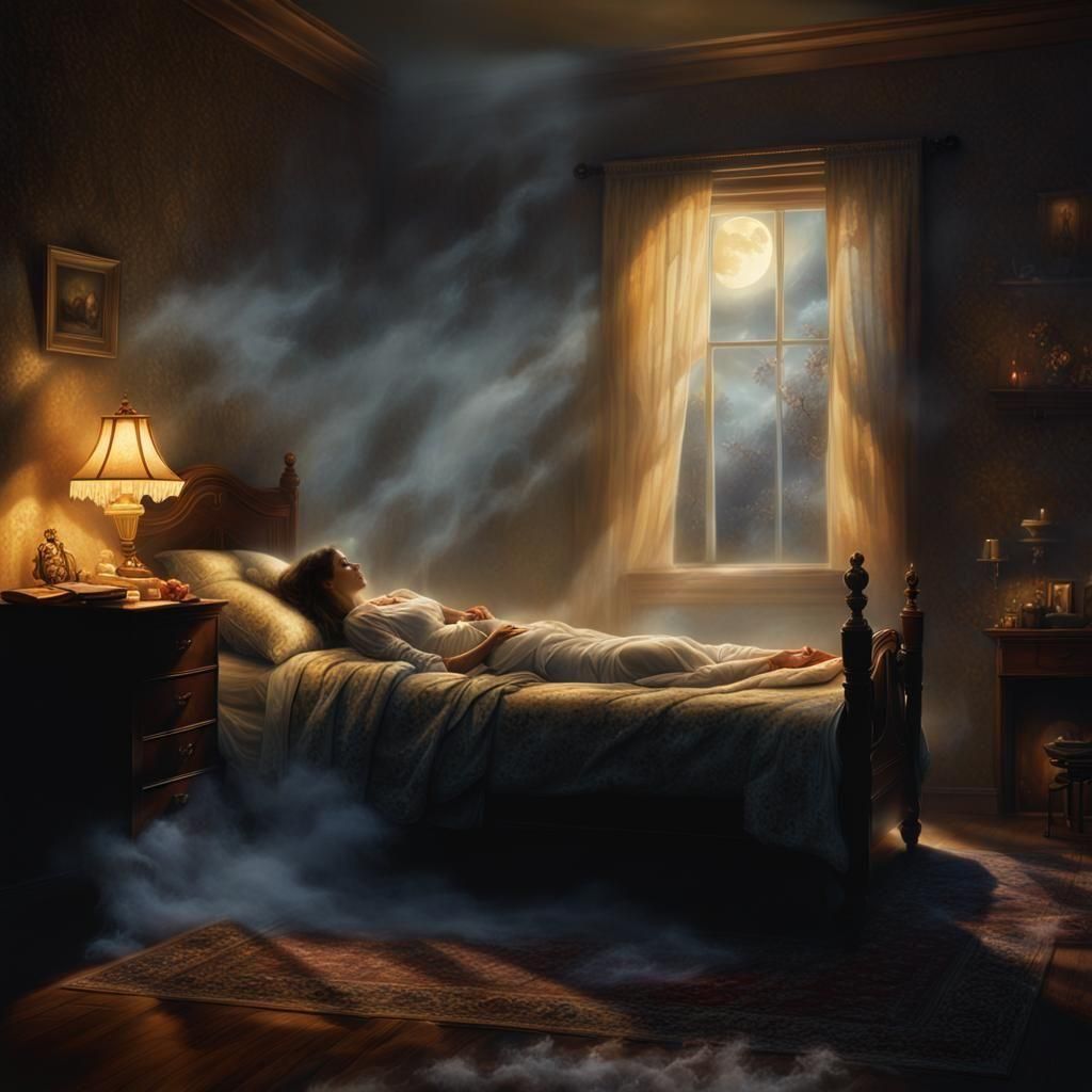 Ethereal Sleepwalker in Sinister Fantasy Landscape