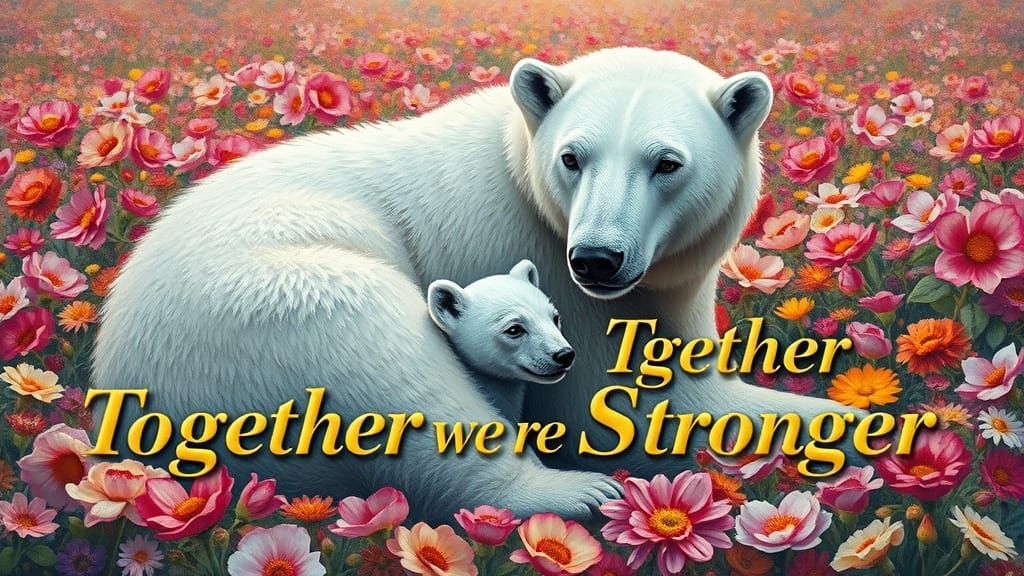 Motherly Polar Bear and Cub in Vibrant Impressionist Landsca...