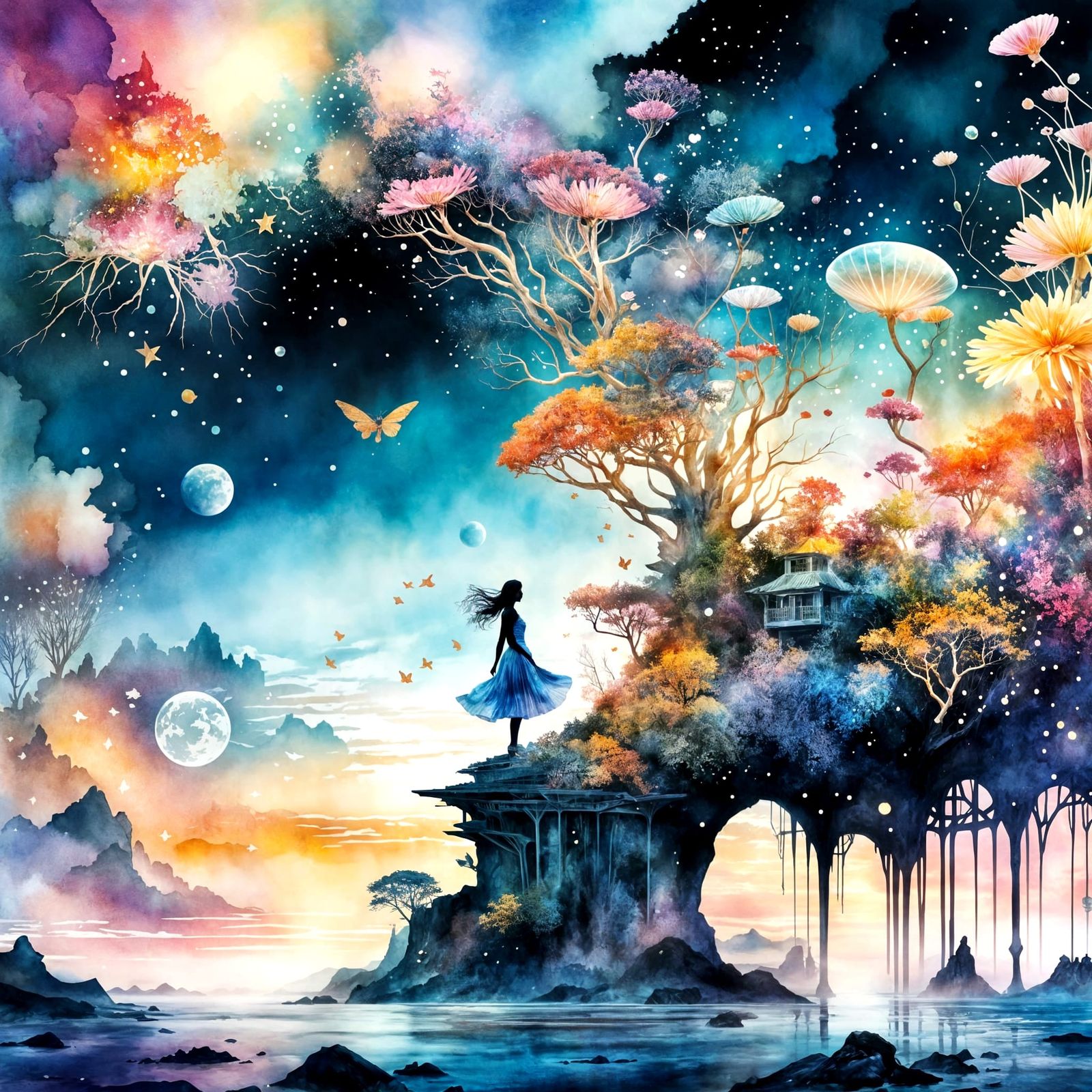 Chaotic Alien Cosmos in Gouache Style