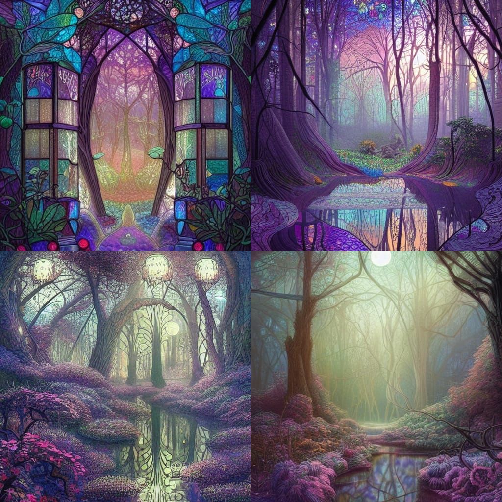 Moonlit Magical Forest Stained Glass Mosaic