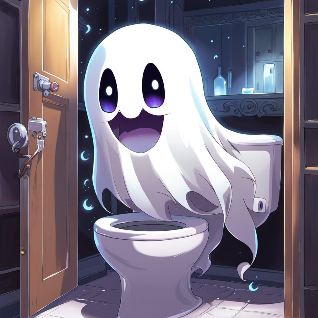 Kawaii Anime Ghost in a Toilet: Digital Illustration