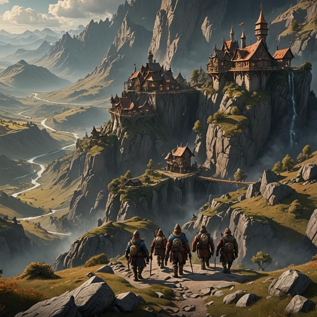 Dwarf Scouts Patrol Hills in Detailed Matte Painting