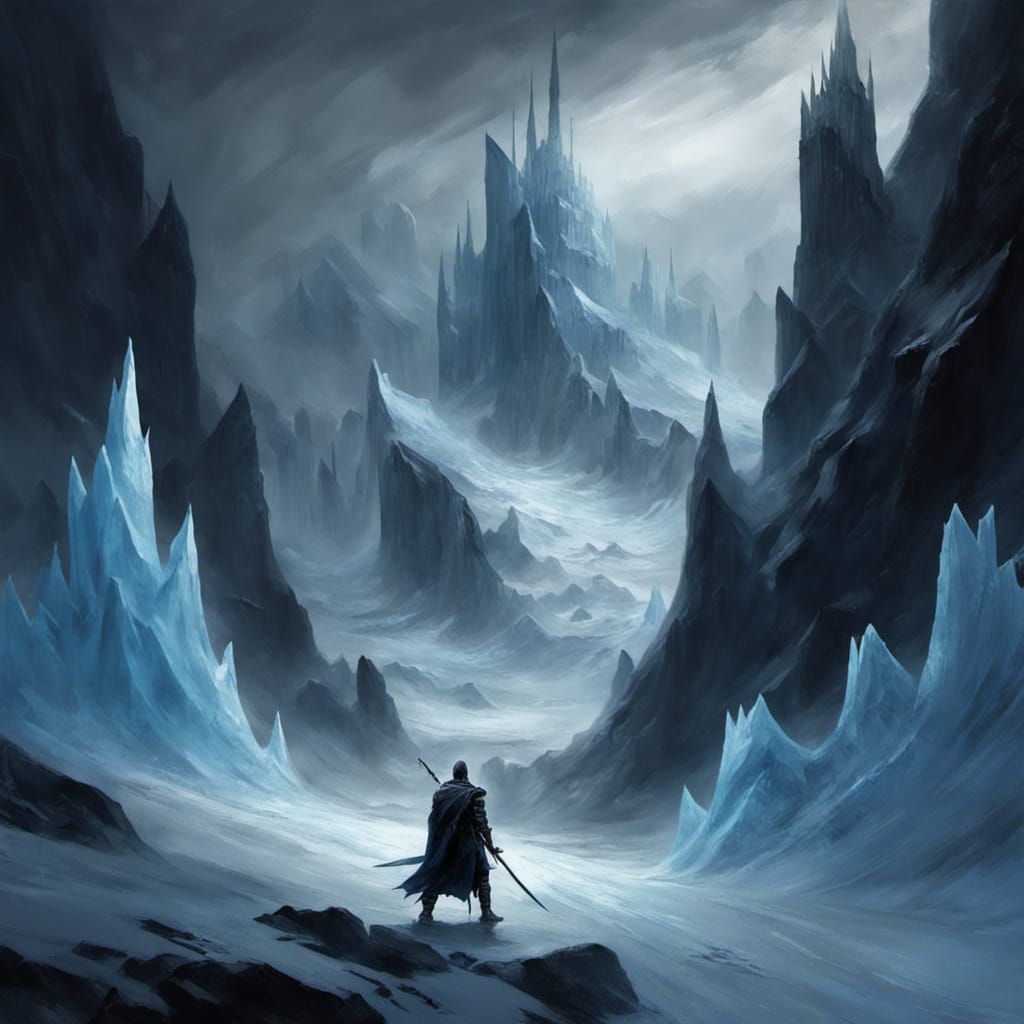 Dark Fantasy Knight Amidst Glaciers