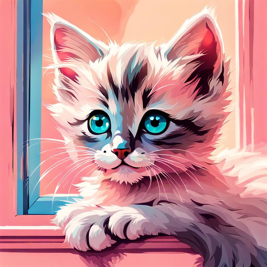 Playful Kitten Illustration with Expressive Eyes