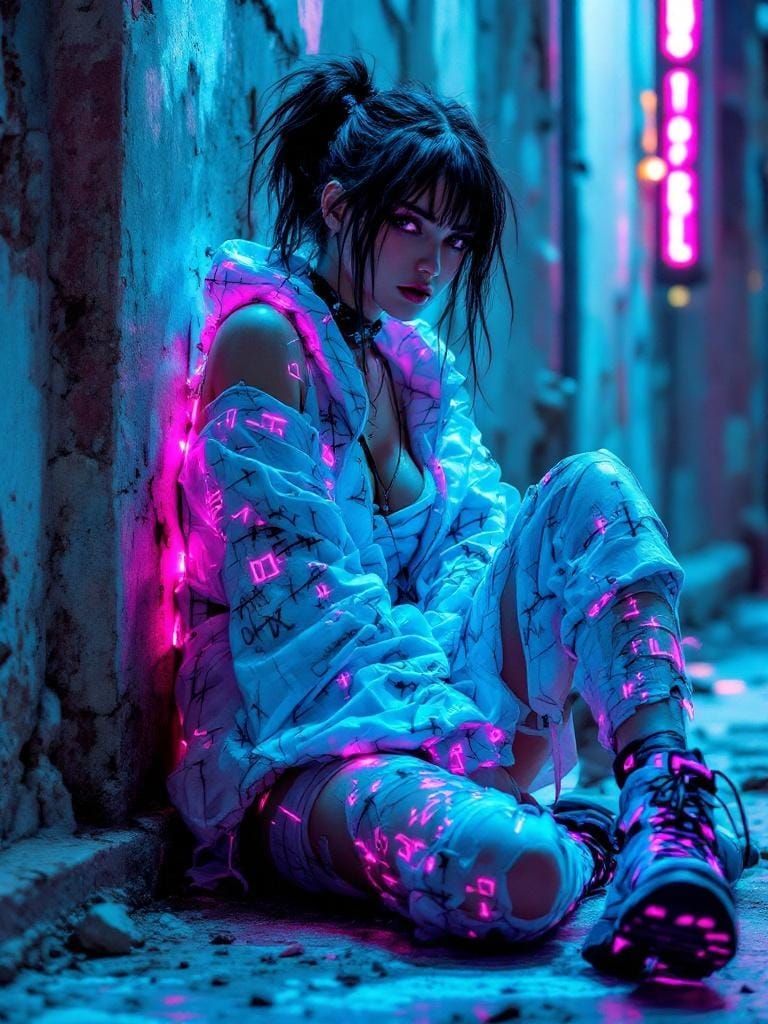 Cyberpunk Tomboy in Neon Cityscape