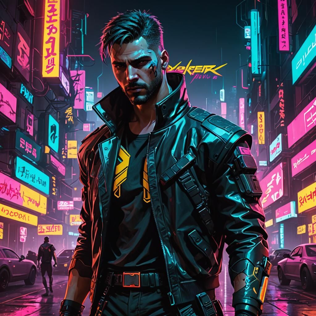 Cyberpunk Boy in Neon Dystopia
