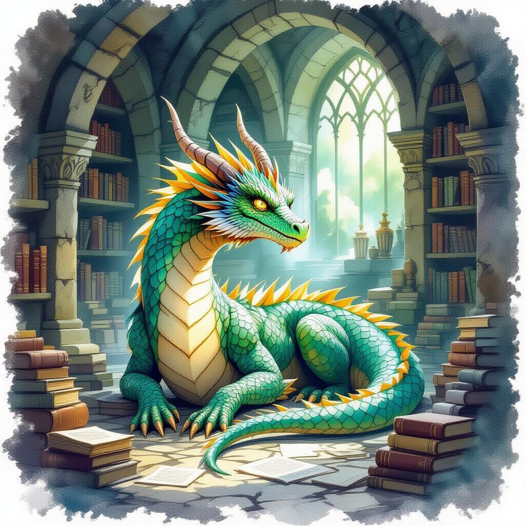 Ancient Dragon in Hidden Chamber with Forgotten Tomes