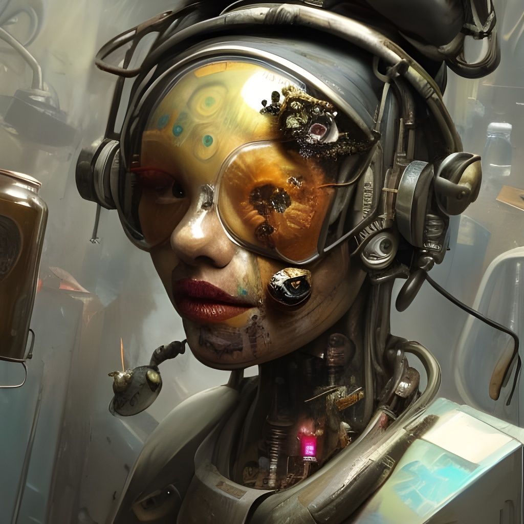 Honeypunk Robot Portrait in Mechanical Voodoo Style