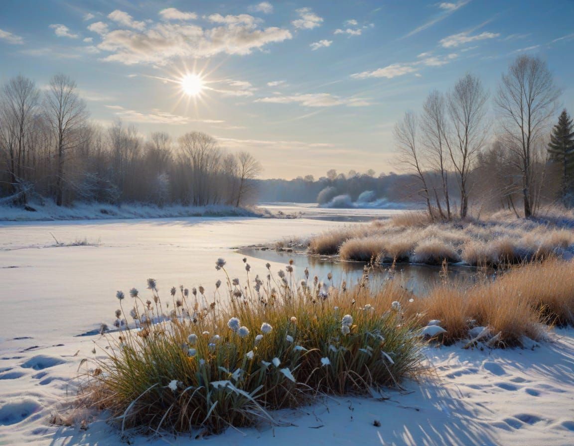 Winter Meadow Scene in Soft Pastel Hues