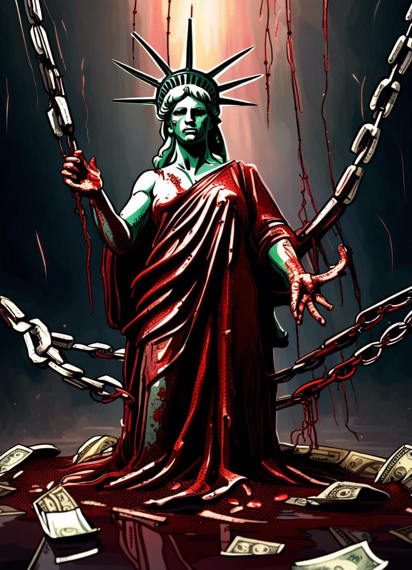 Surreal Statue of Liberty Trapped in Hellish Chains Made of ...