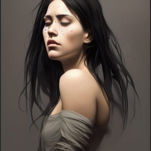 Sad Woman Portrait in Hyperdetailed Splash Art