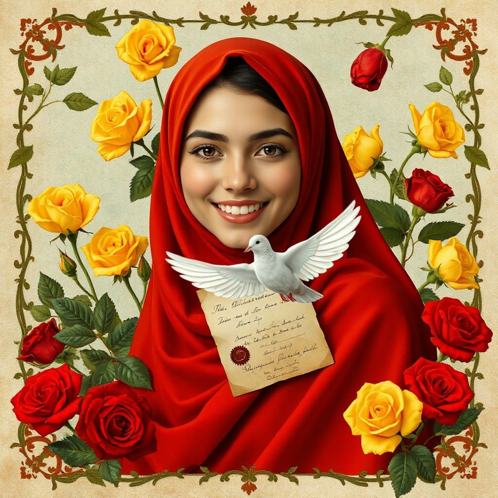 Portrait of Iranian Woman with Roses in Elegant Style