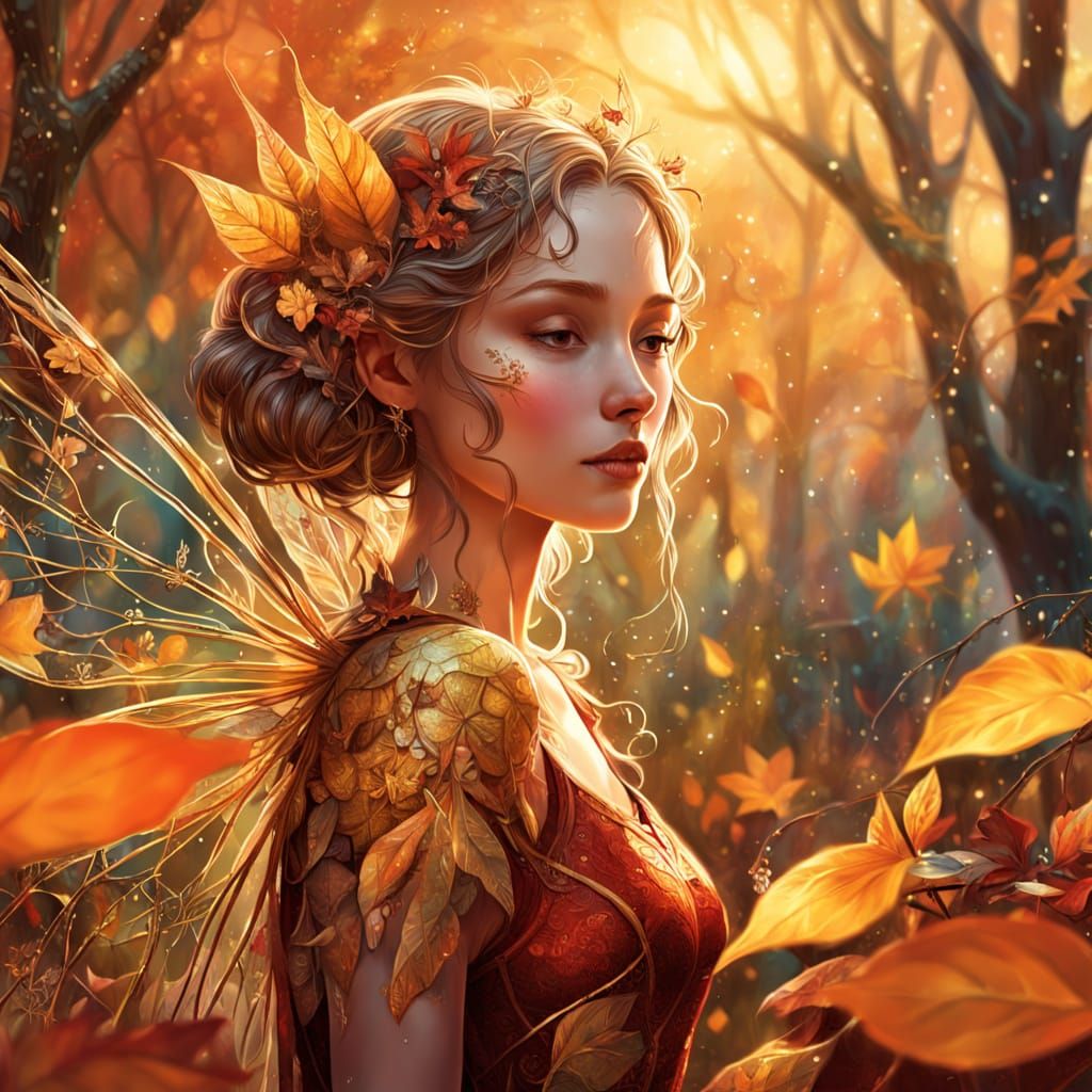 Magical Fairy Tends Vibrant Autumn Garden