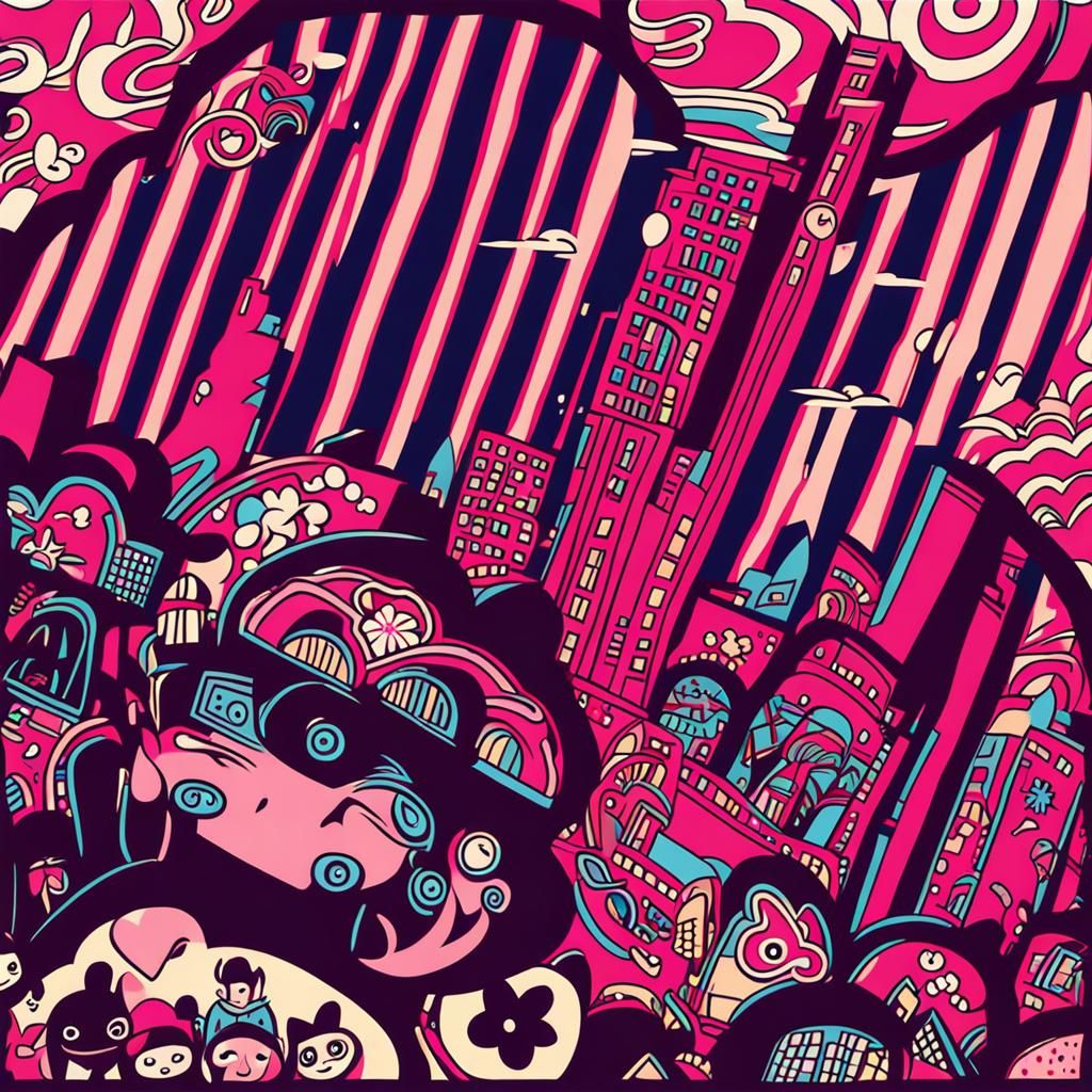 Neo-Tokyo Pop Cityscape with Sakura