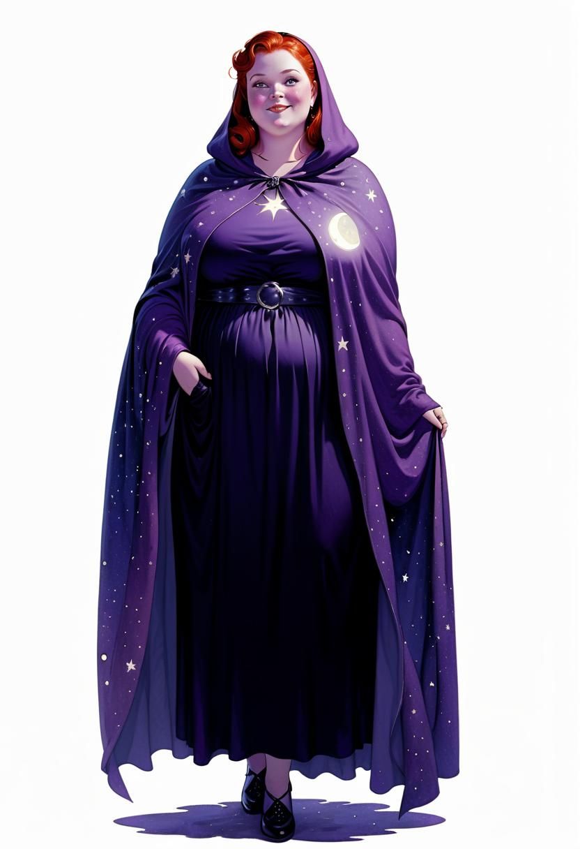 Obese Witch with Starry Cloak, Chiaroscuro Lighting