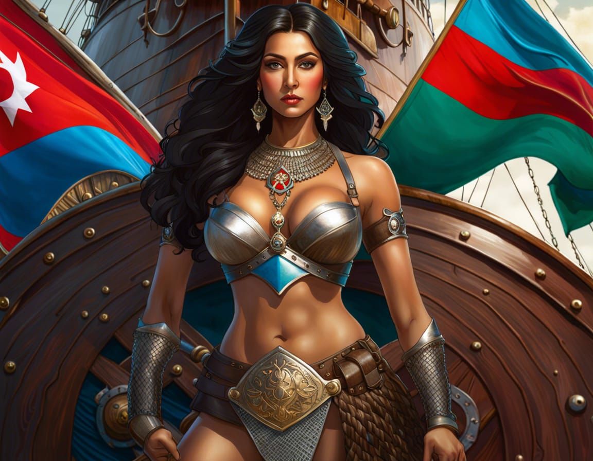 Beautiful Azerbaijani warrior and her ship