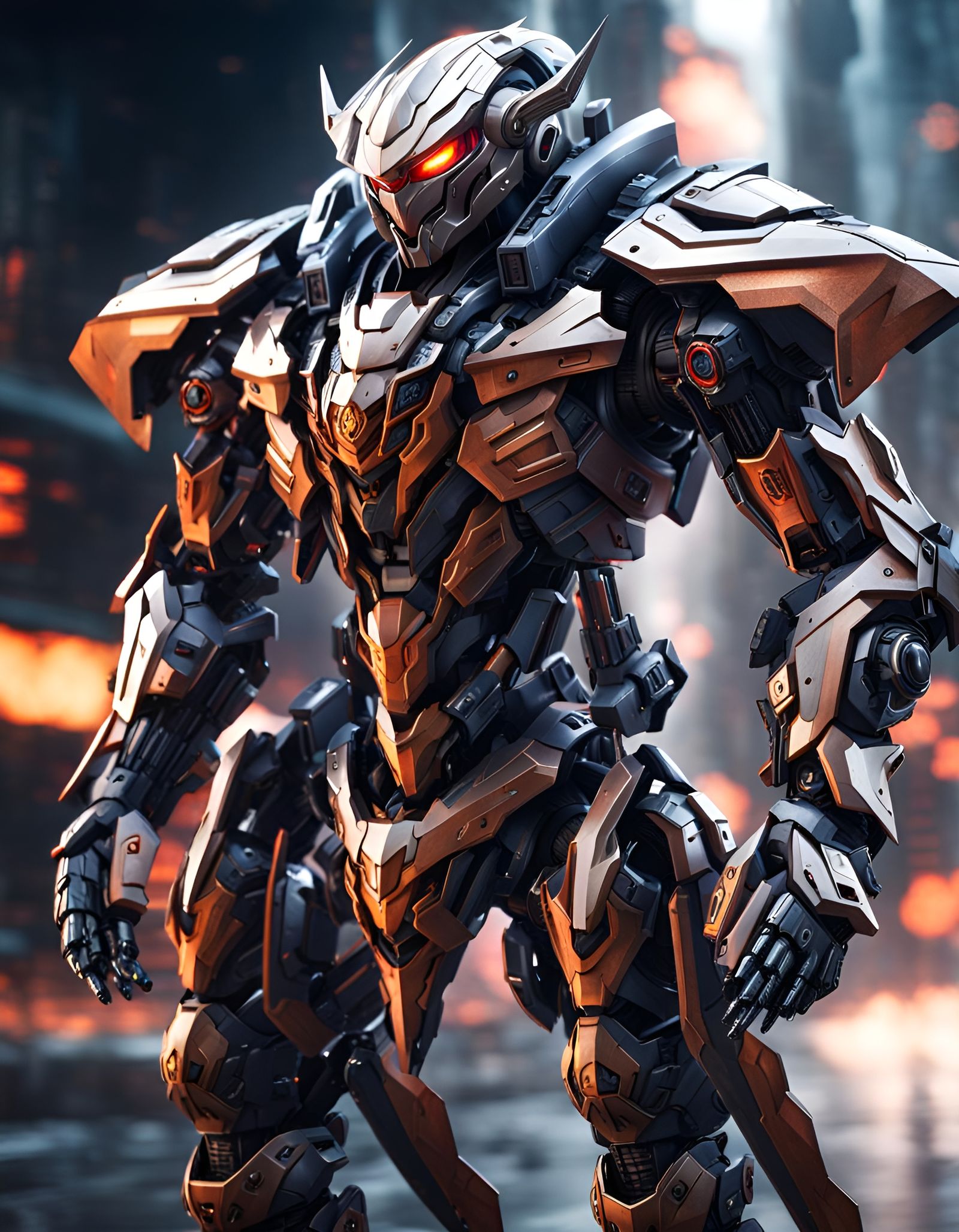 Demonic Mecha Warrior with Futuristic Armor