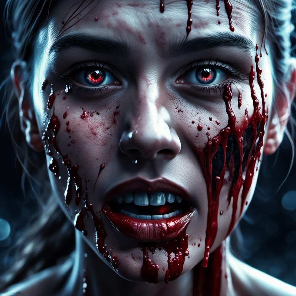Dramatic Woman with Blood Tears Digital Painting