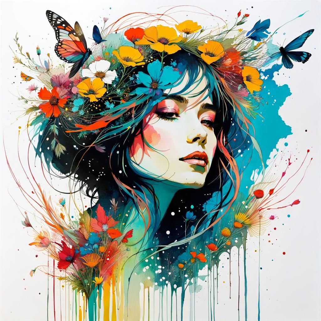 Whimsical Wildflowers in Vibrant Dreamscape Painting