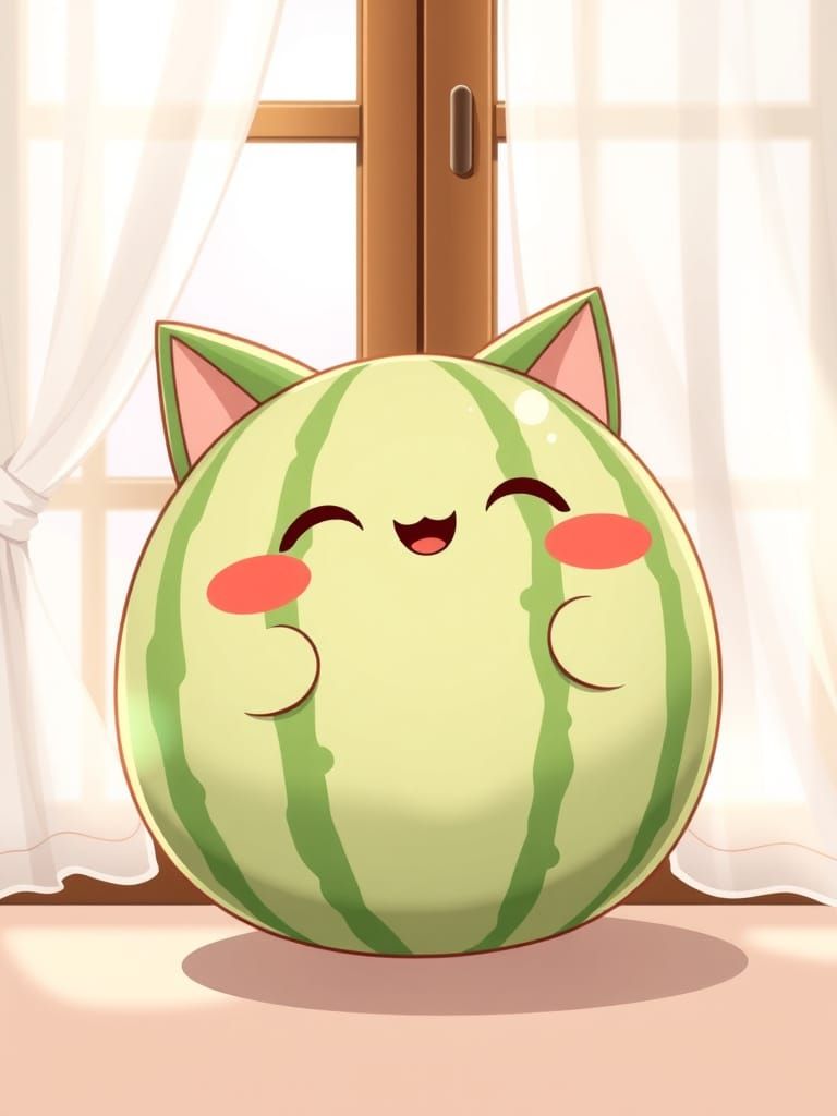 Adorable Watermelon Cat in Sunlit Window