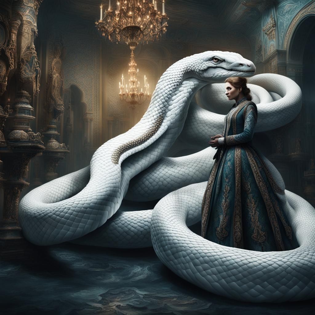 Woman with White Boa Snake: Digital Matte Painting