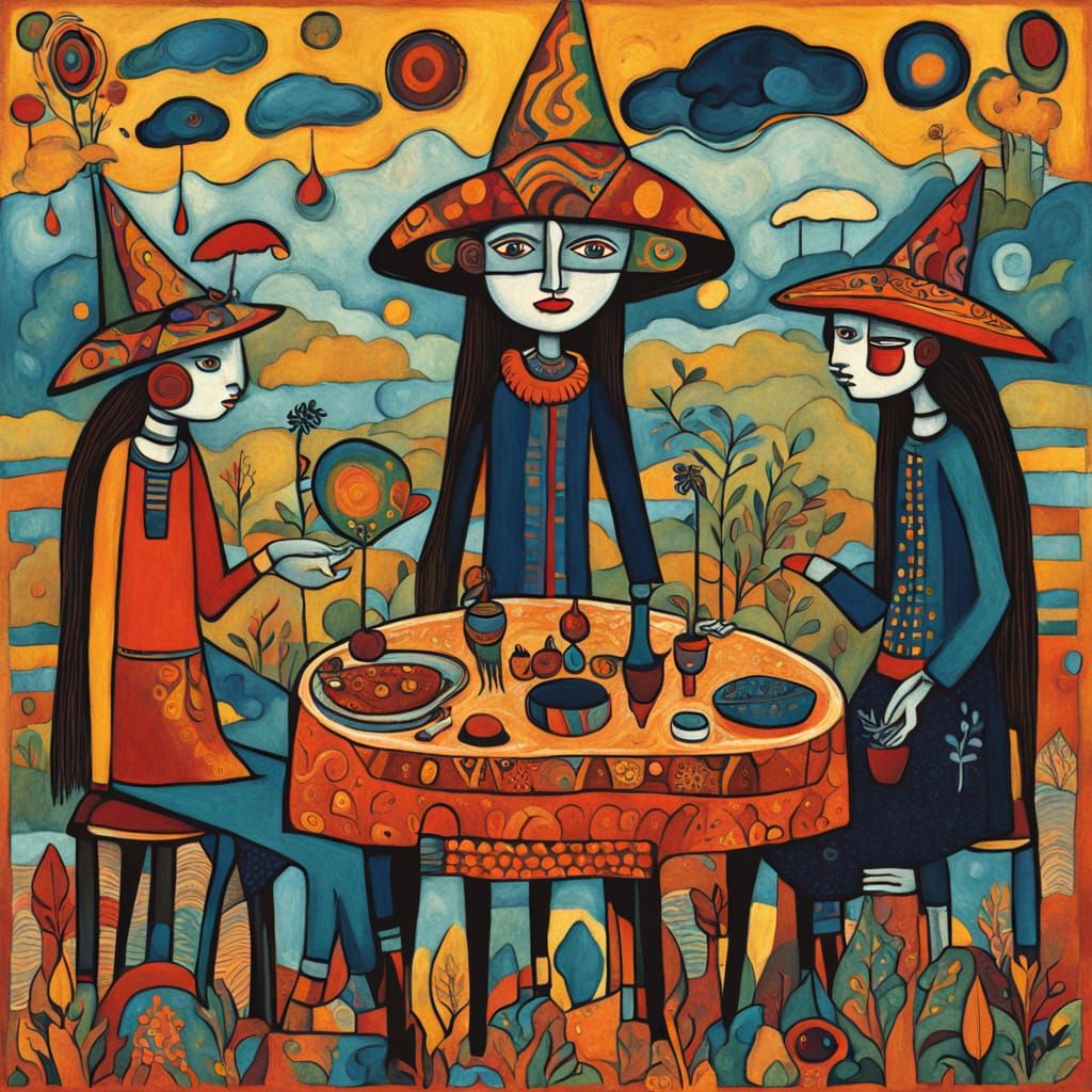 Whimsical Folk Art Portraits of Teenage Witches