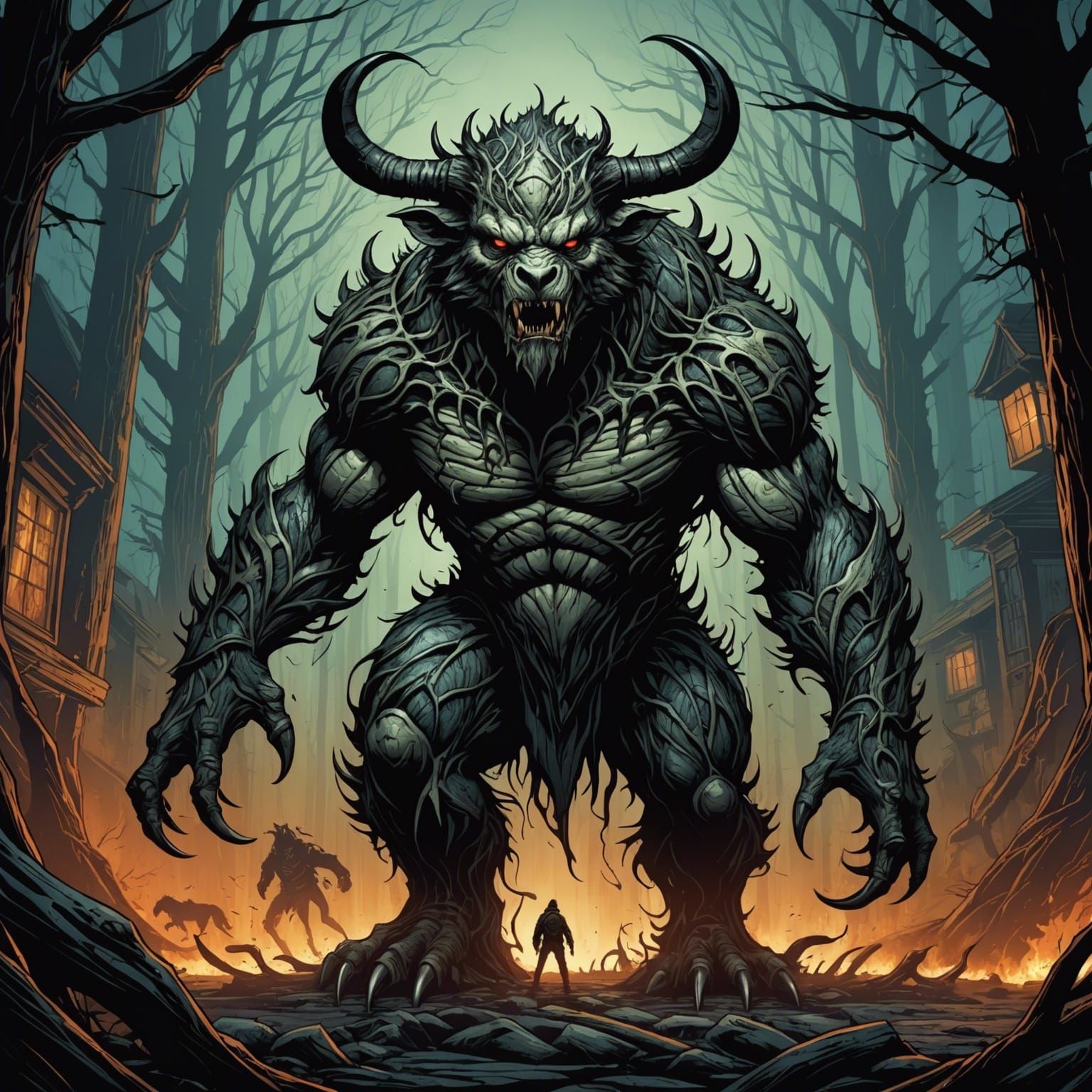 Horrific Man-Animal Transformation Comic Art