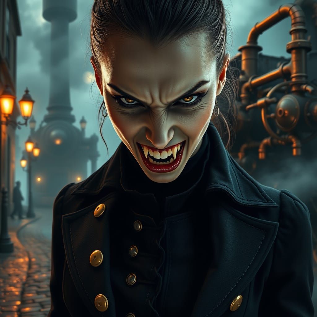 Steampunk Vampire Portrait in Biomechanical Style