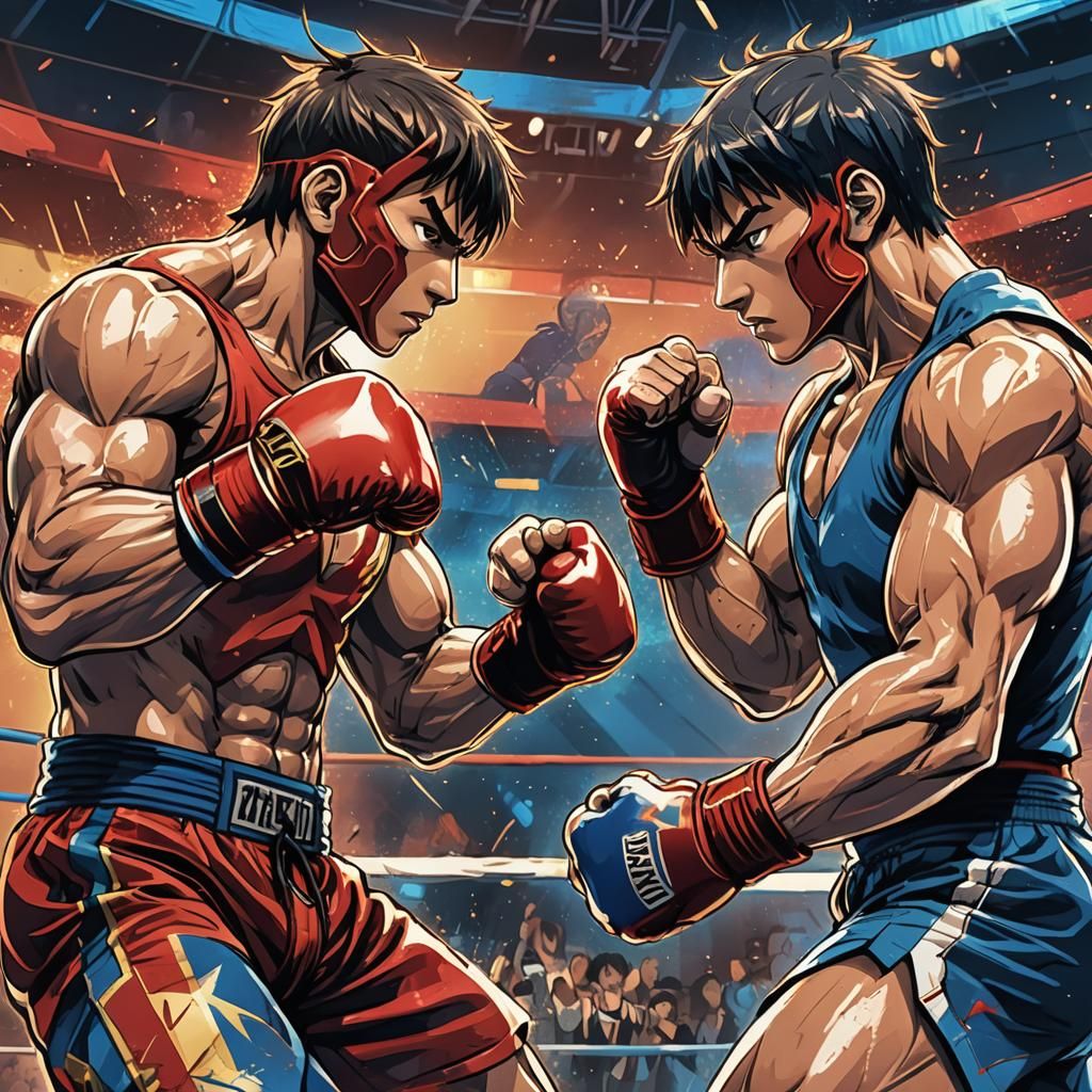 Intense Manga Kickboxing Match in Anime Style