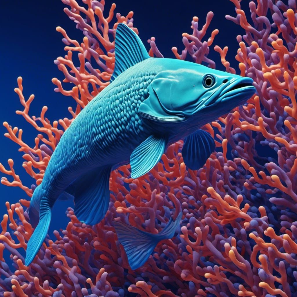 Blue Catfish in Matisse Style with Luminous Colors