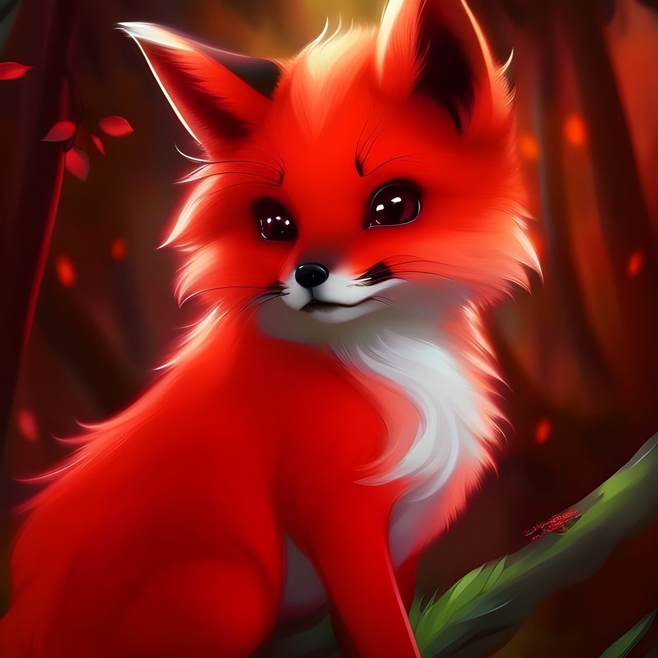 Cute Red Fire Fox Portrait in Forest Fire