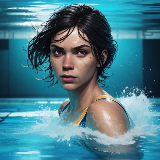 Hyperrealistic Super Woman at the Swimming Pool