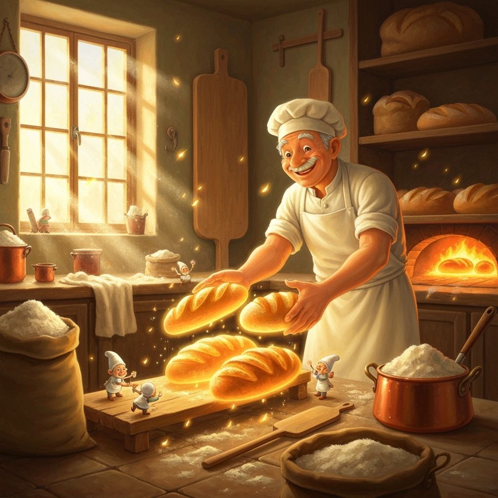 Magical Bakery Scene with Golden Light Loaves