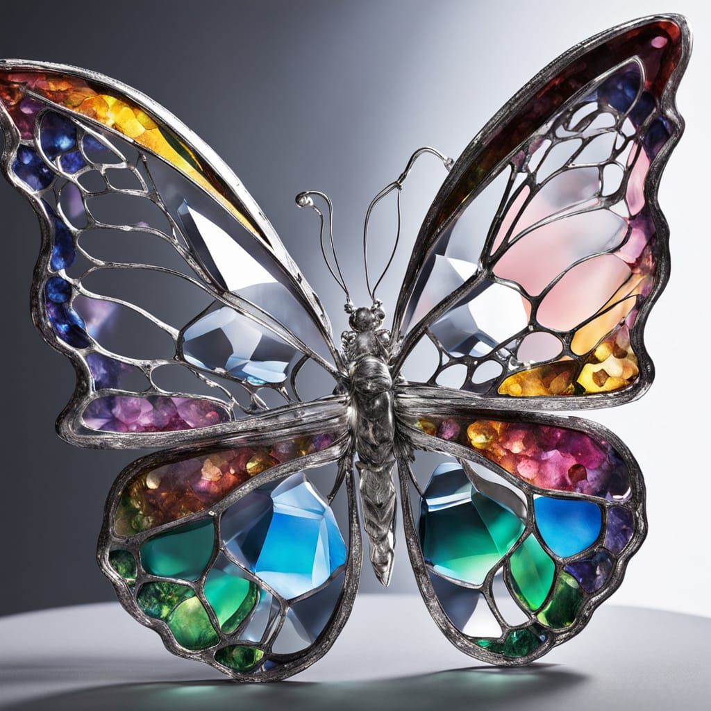 Crystal Butterfly: Translucent Wings Shimmering Like Stained...