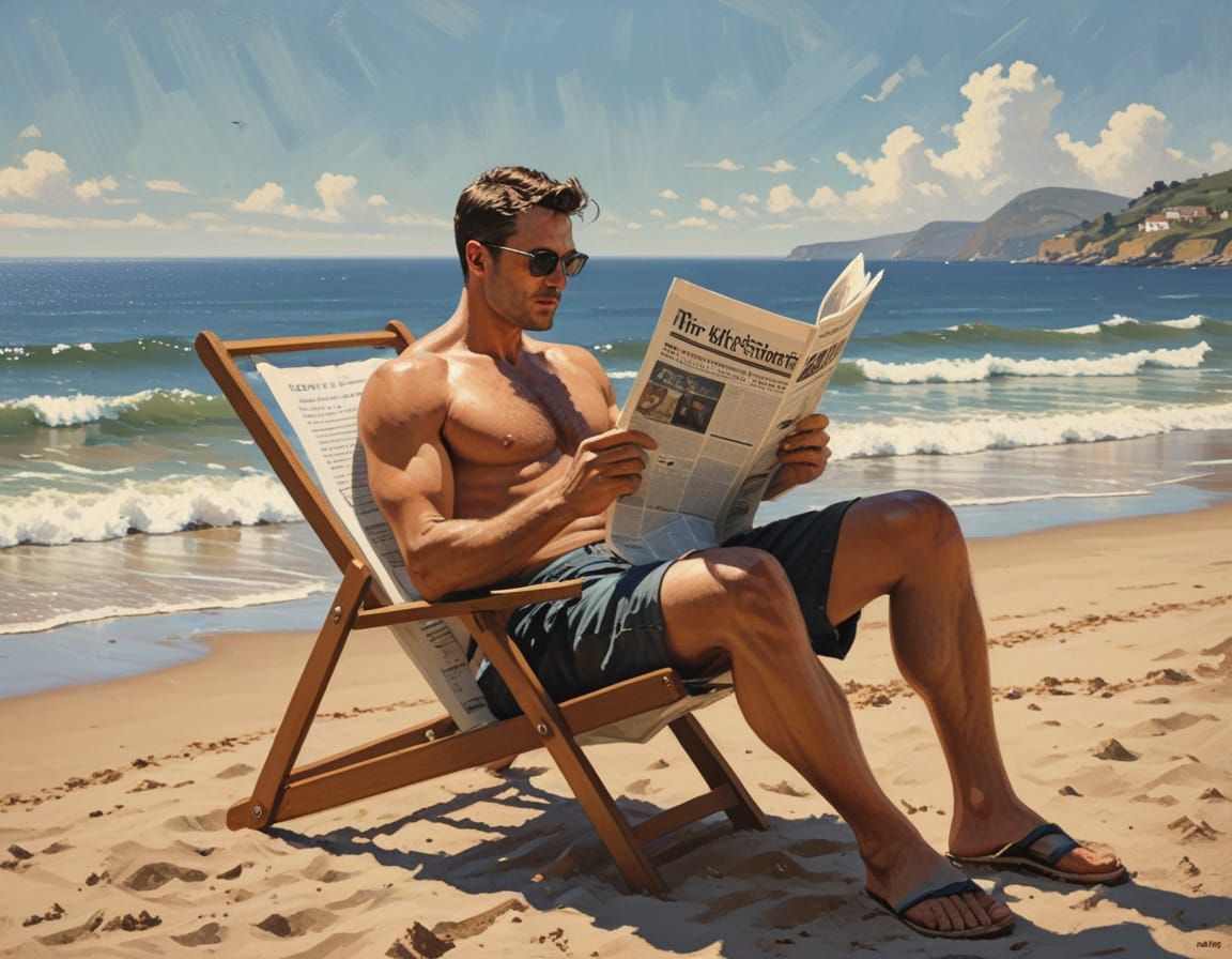 Beach Scene in Retro Art Style