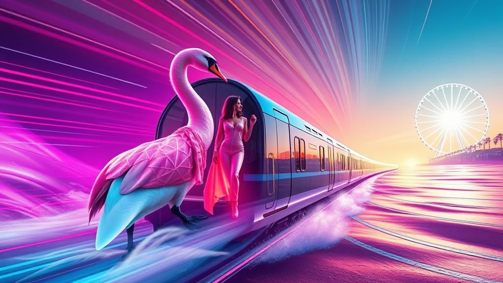 Swan and Queen Ride Neon Train Through Time Vortex