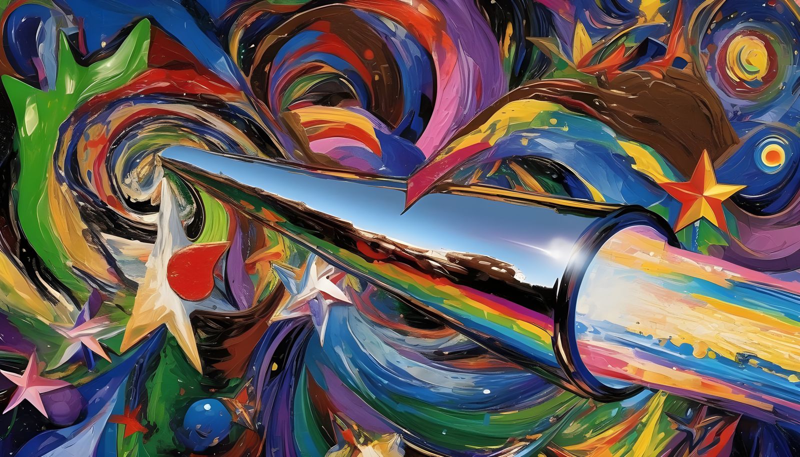Sleek Rainbow Cylinder with Impasto Oil Paint Vortex