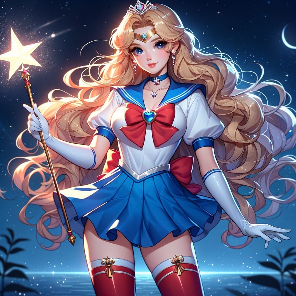 Semi-Realistic Sailor Girl Shines Under Starry Night