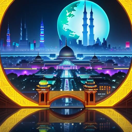 Vibrant Futuristic Cityscape: Global Culture Fusion