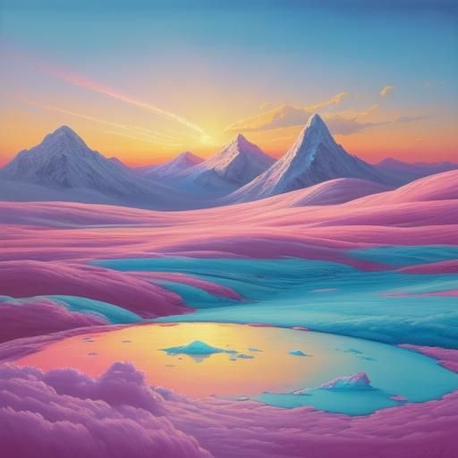 Giant Walks on Ice Cream Mountains at Sunrise