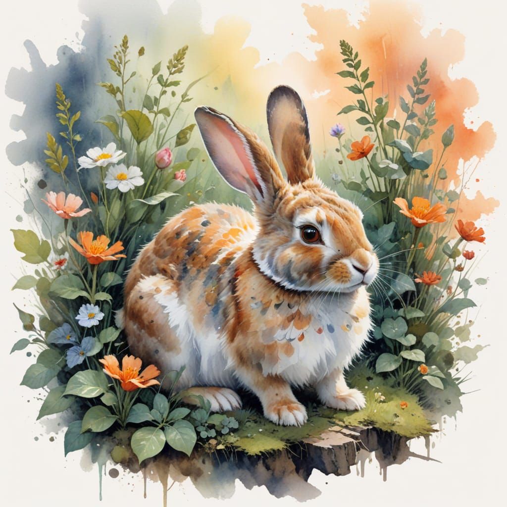 Realistic Rabbit Illustration in Watercolour Style