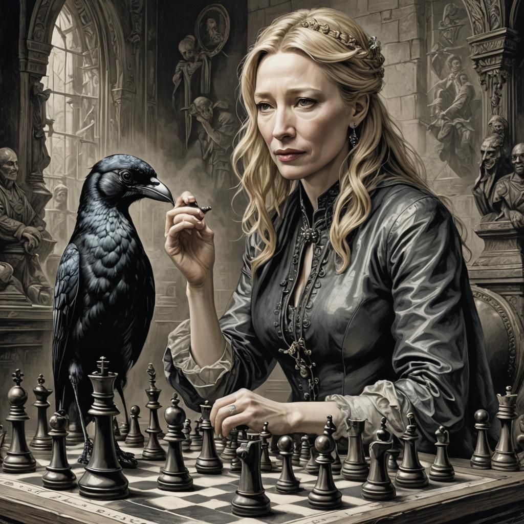 Chess Game in Dark Gothic Horror Style