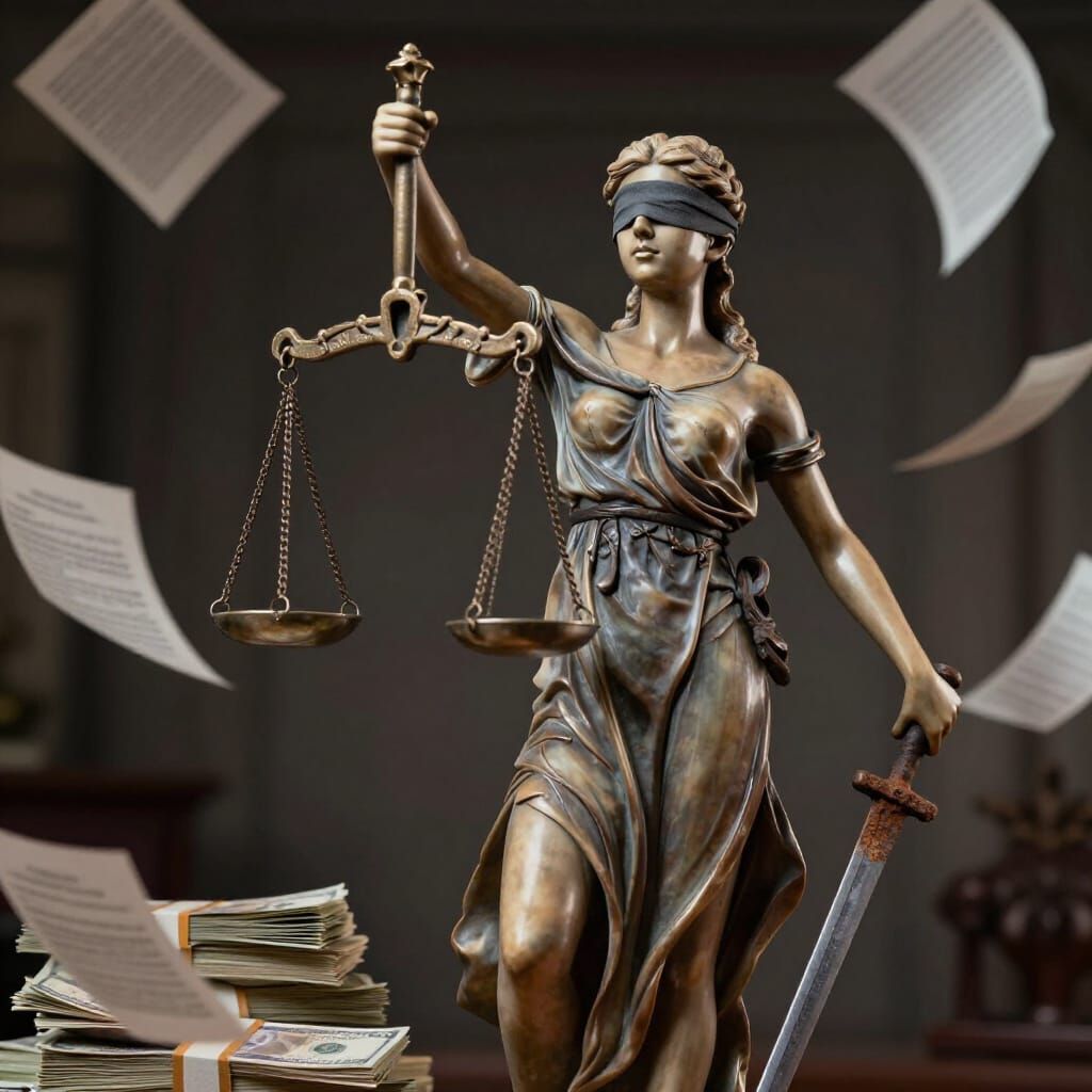 Lady Justice Overwhelmed by Wealth, Cinematic Realism