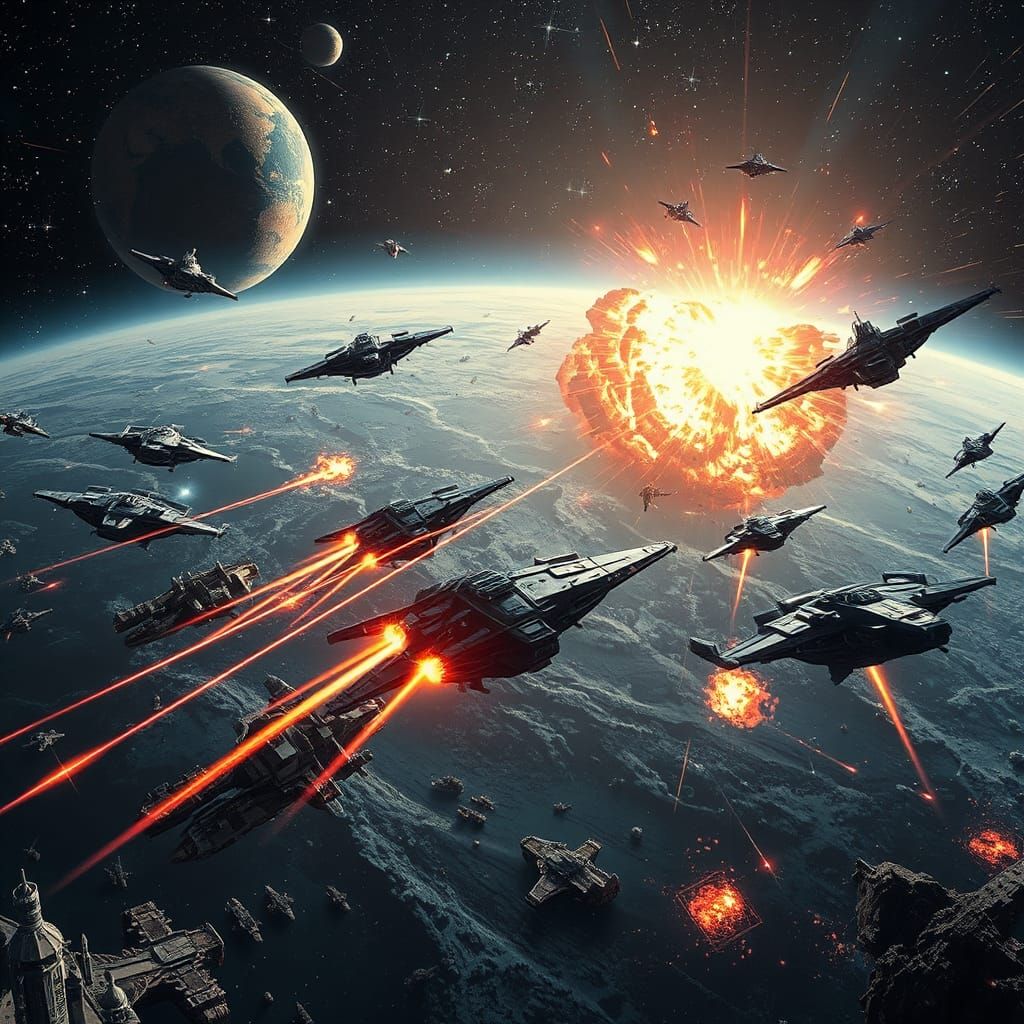 Spectacular Space Battle in Futuristic HDR Style