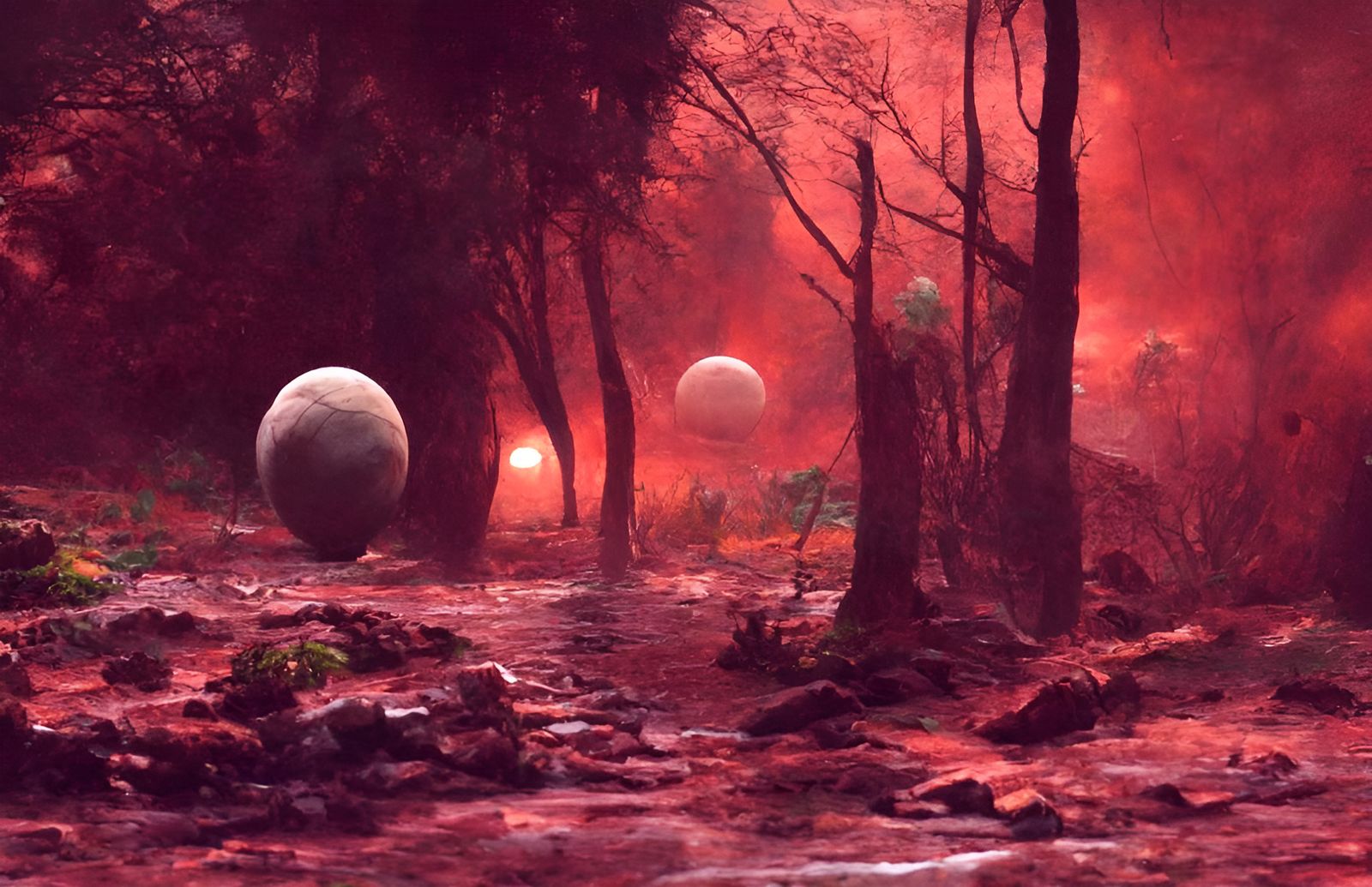 Mystical Alien Moonrise over Fantasy Forest