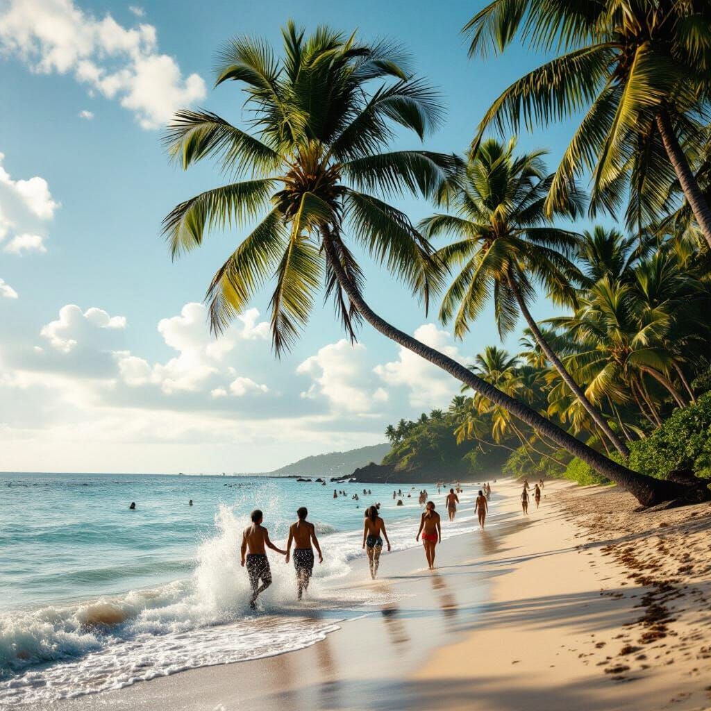 Serene Beach Scene with Palms and Ocean