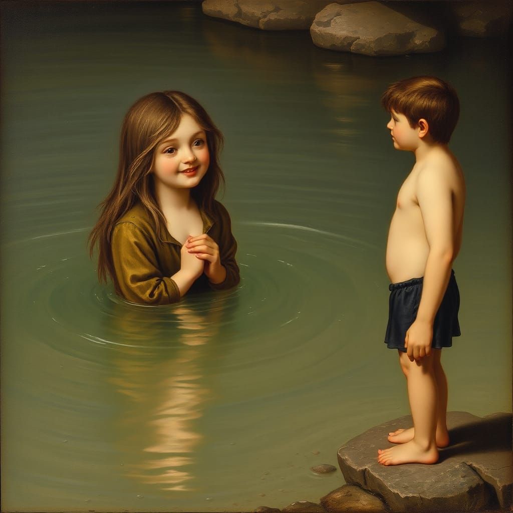 Water Sprite Tempts Man in River: 16th-Century Style