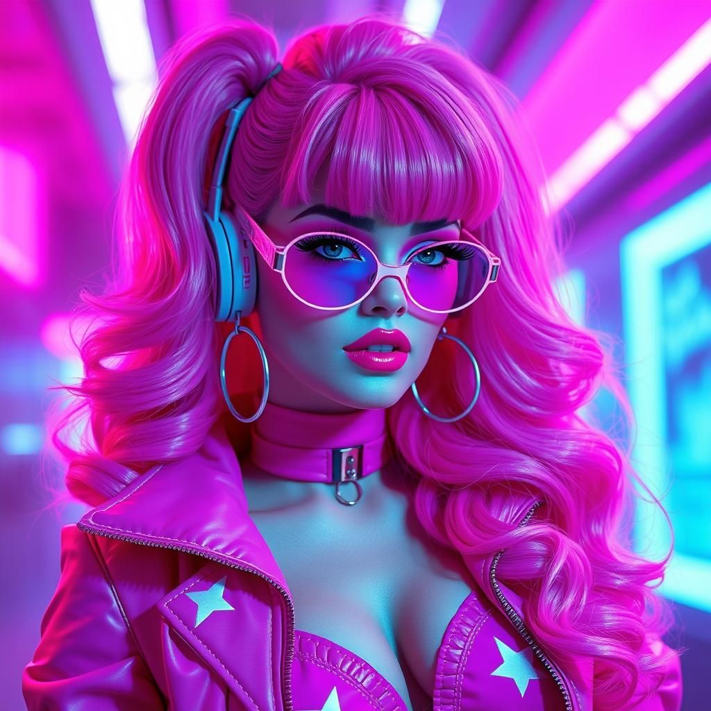 Futuristic Barbie Drag Queen in Synthwave Style