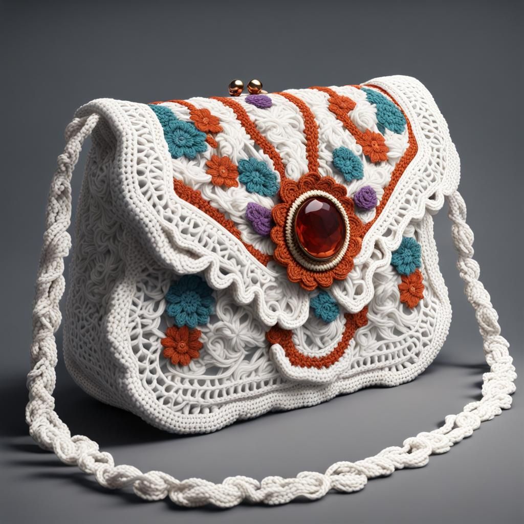 Fashionable White Crochet Purse: Detailed Matte Painting