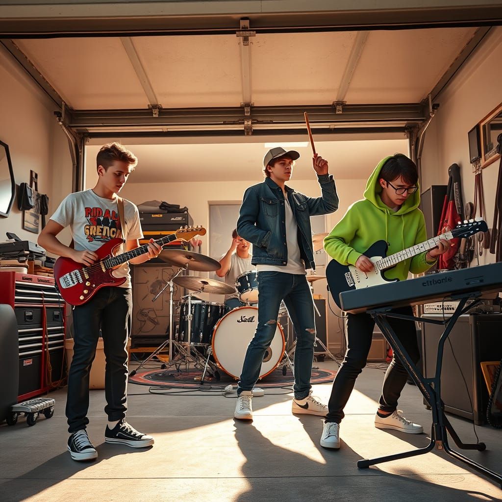 Teenage Rockers Unleash Energy in Garage Jam Session